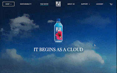 css animation are activated on scroll taking the viewer through lush reservoir where Fiji bottled water comes from