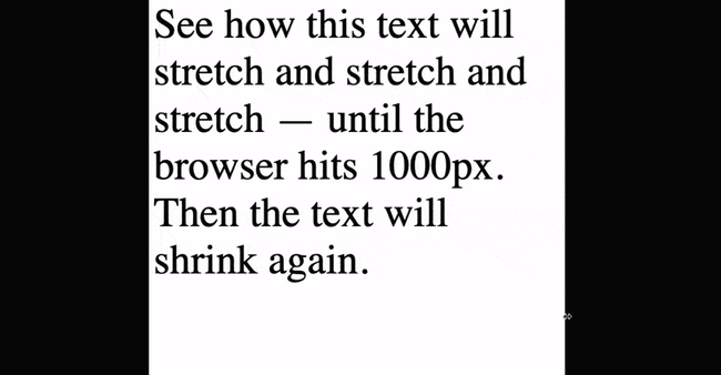 a visual demonstration of font size changing as the browser viewport changes, then shrinks at the 1000px breakpoint