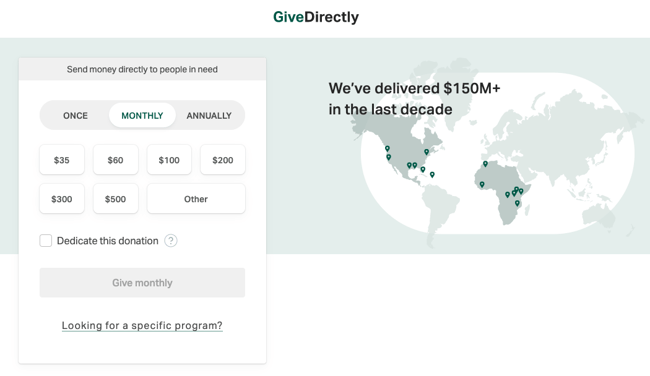 donation form examples: givedirectly donation page