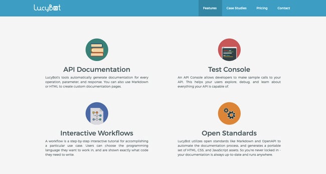 api documentation tool: LucyBot's Doc Gen landing page outlines its functionality for API documentation and interactive workflows