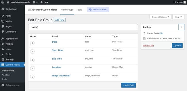 How to Use Advanced Custom Fields: publish new field group