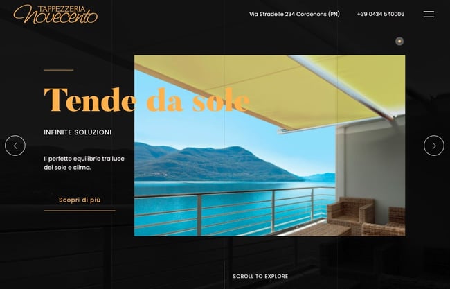 following cursor effect on Tappezzeria Novecento improves navigation on the colorful content-rich website