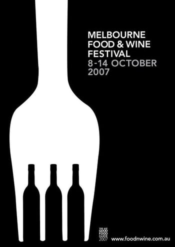 Melbourne Food & Wine Festival ad implements Gestalt law of figure-ground to display fork and wine bottles