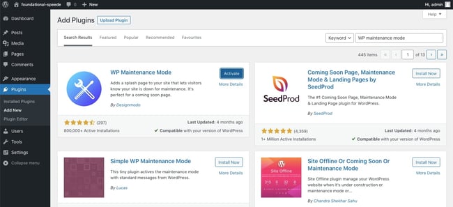 How to Put WordPress in Maintenance Mode with a Plugin: install WP Maintenance Mode