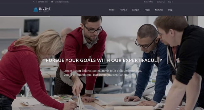 demo page for the elearning wordpress theme invent