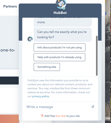 email seizure tool, chatbot connected the HubSpot website
