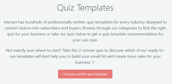 quiz to help select the perfect quiz template by email capture software Interact