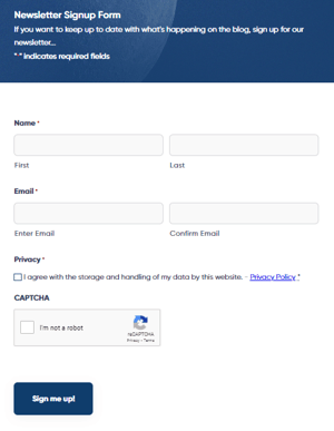 newsletter sign-up form template from email capture software Gravity Forms