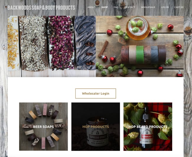 Weebly website example, Backwoods Soap and Body Products