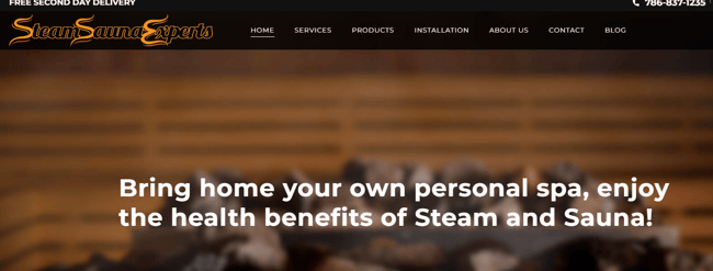 Weebly website example, Steam Sauna Experts