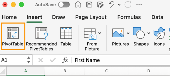 how to create a pivot table in excel: insert pivot table button
