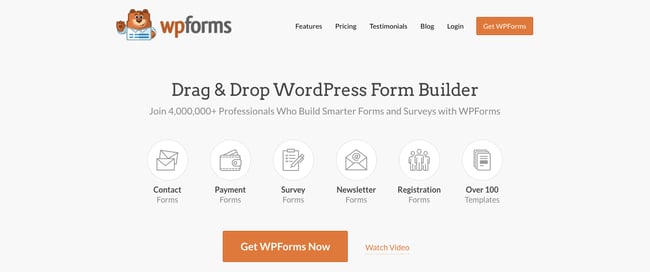 product homepage for the wordpress file upload plugin wpforms