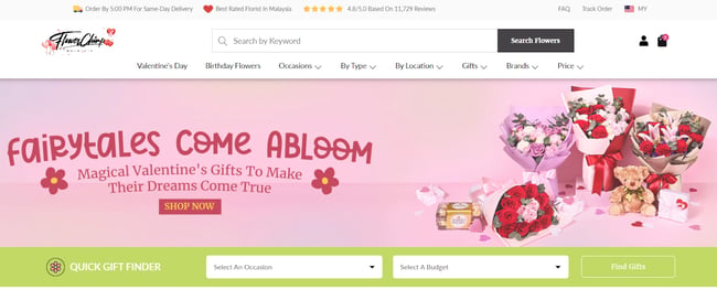 Best florist websites — design example from Flower Chimp.