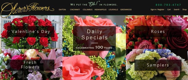 Best florist websites — design example from Oberer’s Flowers.