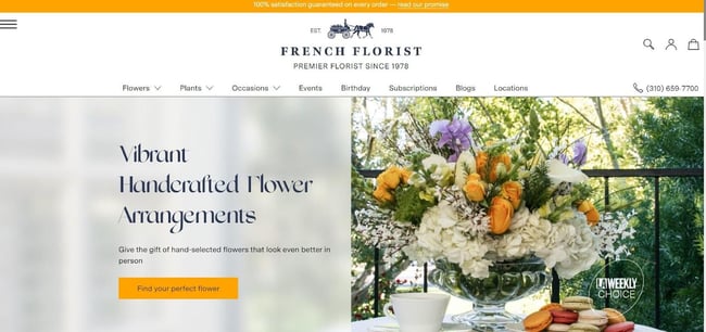 Best florist websites — design example from FrenchFlorist.