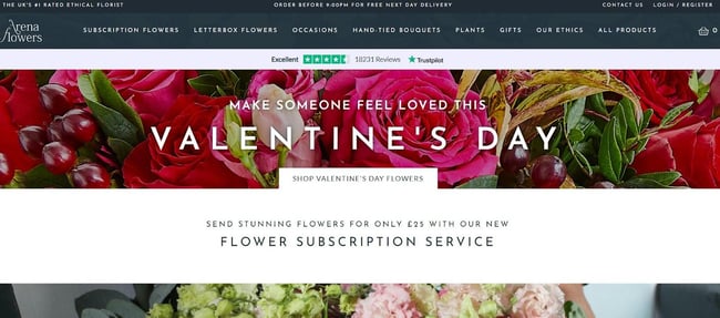 Best florist websites — design example from Arena Flowers.