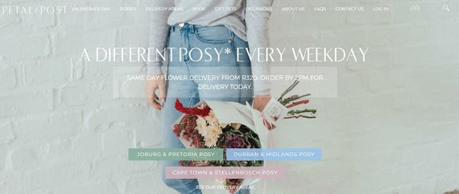 Best florist websites — design example from Petal and Post.