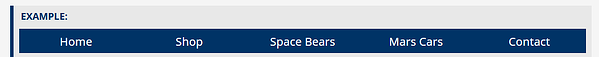 Navigation bar with five links - Home, Shop, Space Bears, Mars Cars and Contact.