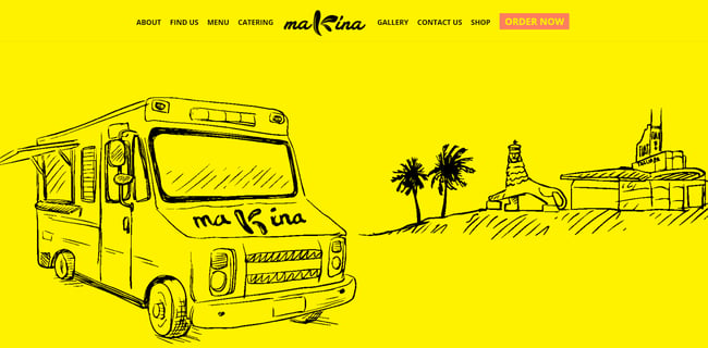 Food truck website design example from Makina Cafe.