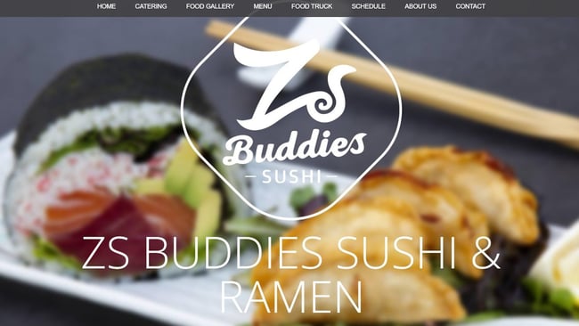 Food truck website design example from Zs Buddies Sushi & Ramen.