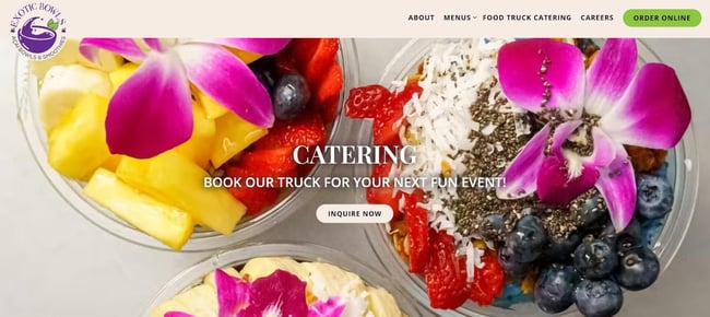 Food truck website design example from Exotic Bowls.