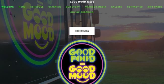 Food truck website design example from GOOD MOOD truck.