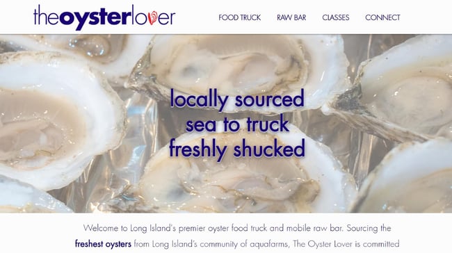Food truck website design example from the Oyster Lover.