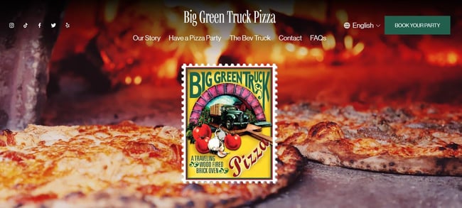 Food truck website design example from Big Green Truck Pizza.