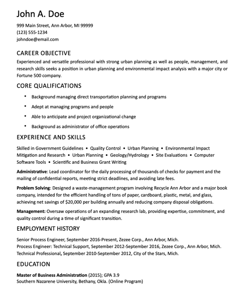 Functional resume example, specialist resume