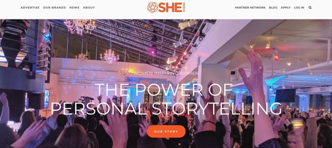 the homepage for the AdSense alternative she media