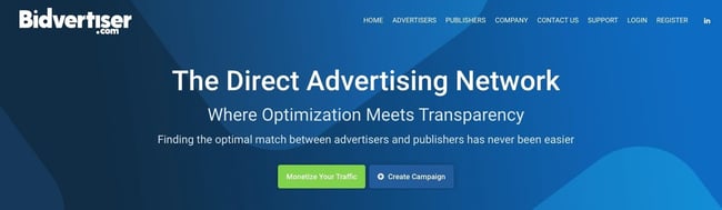 the homepage for the AdSense alternative Bidvertiser