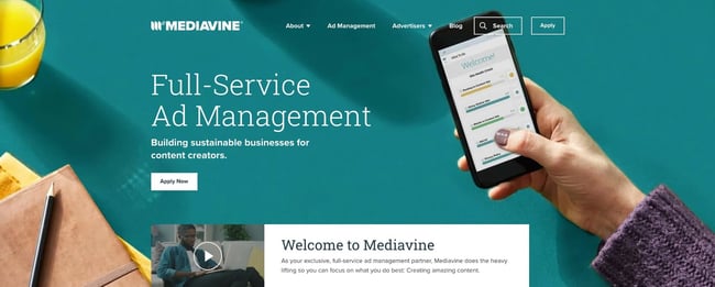 the homepage for the AdSense alternative mediavine