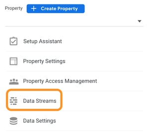 wordpress google analytics: data streams option in the google analytics dashboard