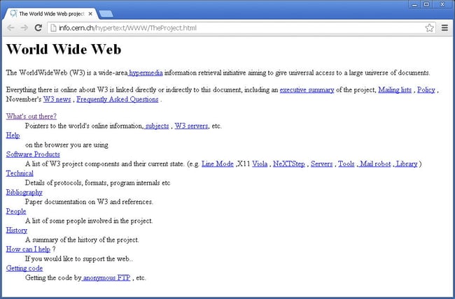 history of web design: an examle of an early html website