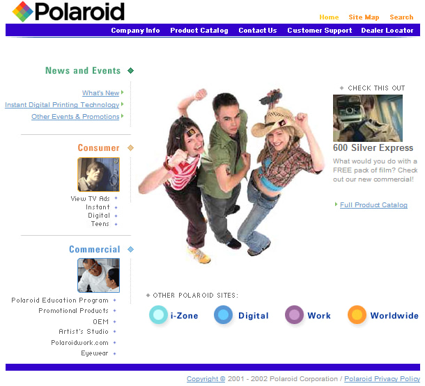 histoire de la conception de sites Web : un des premiers sites Web de l'entreprise polaroid