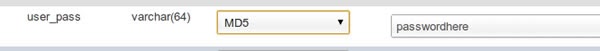 how to change password in wordpress: MD5 dripdown in phpMyAdmin