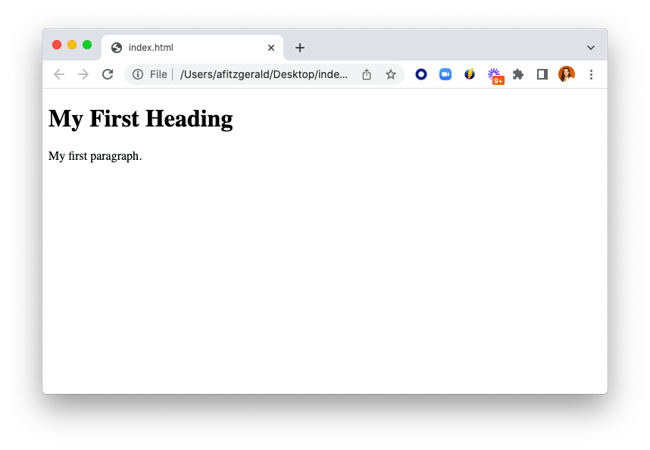 HTML file created with Sublime Text Editor being viewed in Google Chrome browser