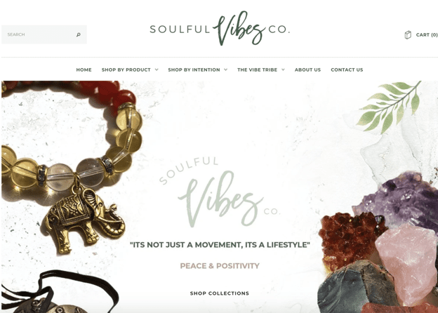 Soulful Vibes Co. homepage, an example of rule of thirds in web design