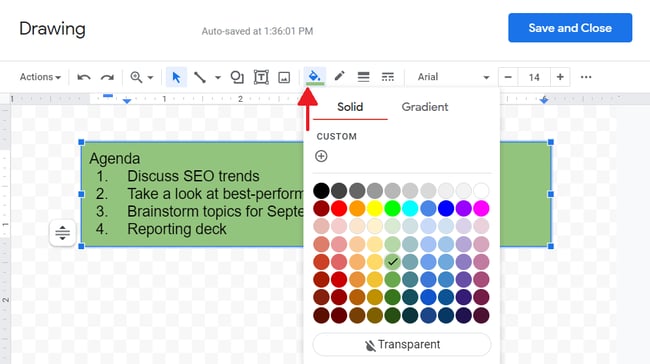 how to add a text box in google docs: change color