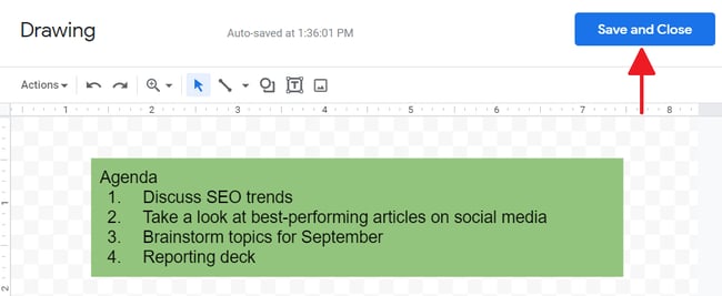 how to add a text box in google docs: save and close