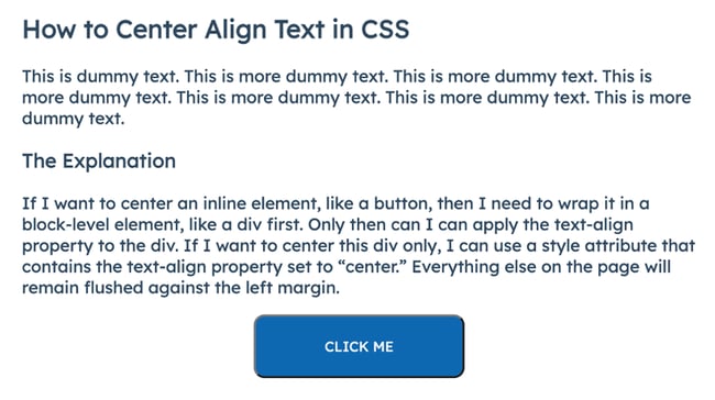 how to focus text in css: inline button utilizing a div