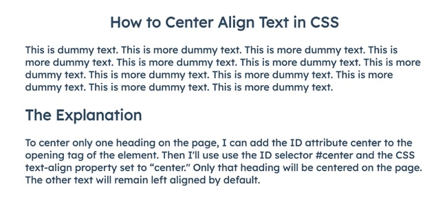 how to center text in css: use id selector for individual elements