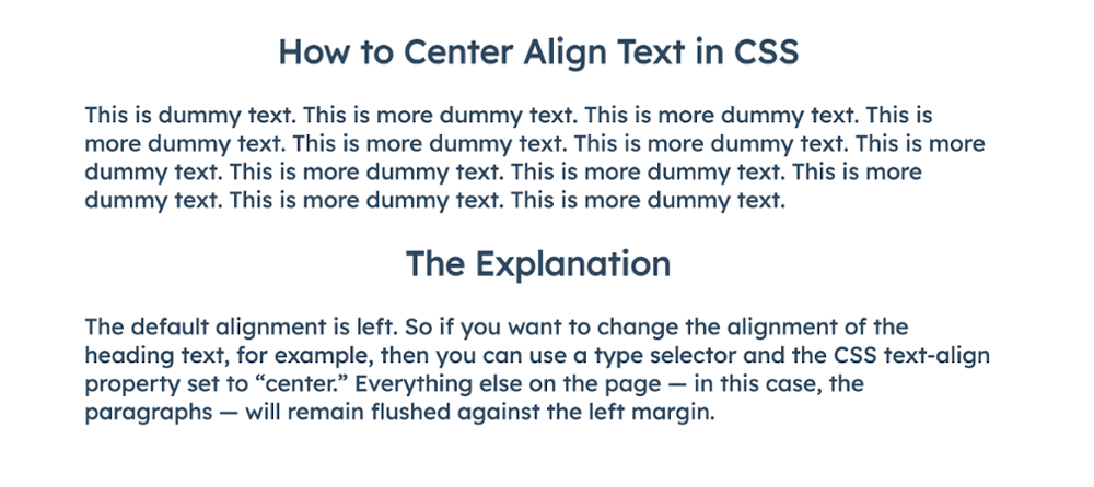 how to center text in css: headings only using the h2 selector