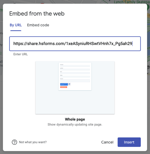 how to use google sites: embed form