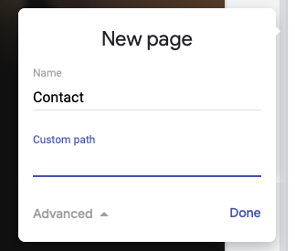 how to use google sites: add new page dialog