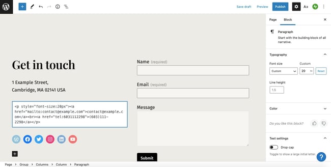 How to Add a HTML Telephone Link to Your Contact Page in WordPress: Add anchor element