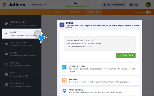 email send form builder: jotform