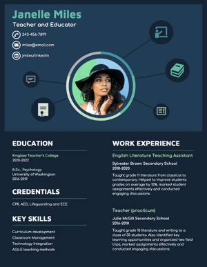 Infographic Resume Template A navy blue infographic resume template example from Vengeance.