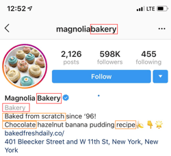  instagram seo, magnolia bakery’s instagram bio