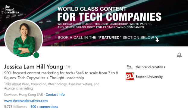 Screenshot of Jessica Lam Hill Young’s LinkedIn banner